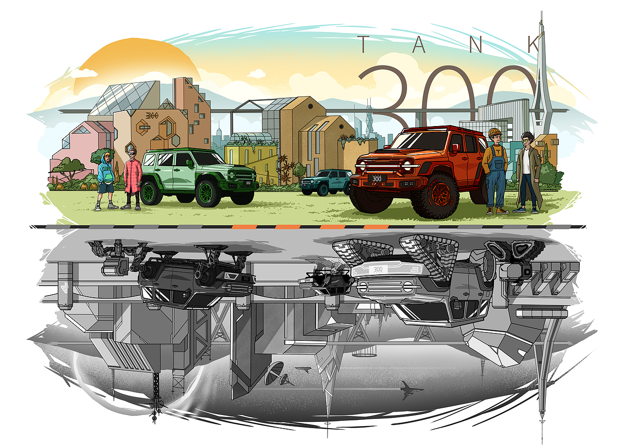 坦克300全景插画（图ZMzY3NjEzNTM2） - 商业插画 - 站酷设计师左逍唯原创素材 - 站酷ZCOOL