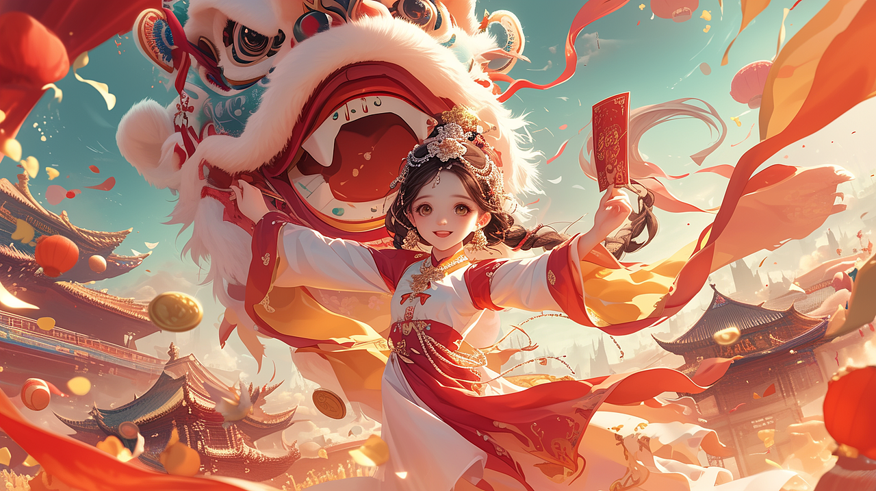 #Midjourney# AI绘：驯龙少女 醒狮庙会（图ZMzYxMzI4NjQ4） - AI作品 - 站酷设计师lining2000原创素材 - 站酷ZCOOL