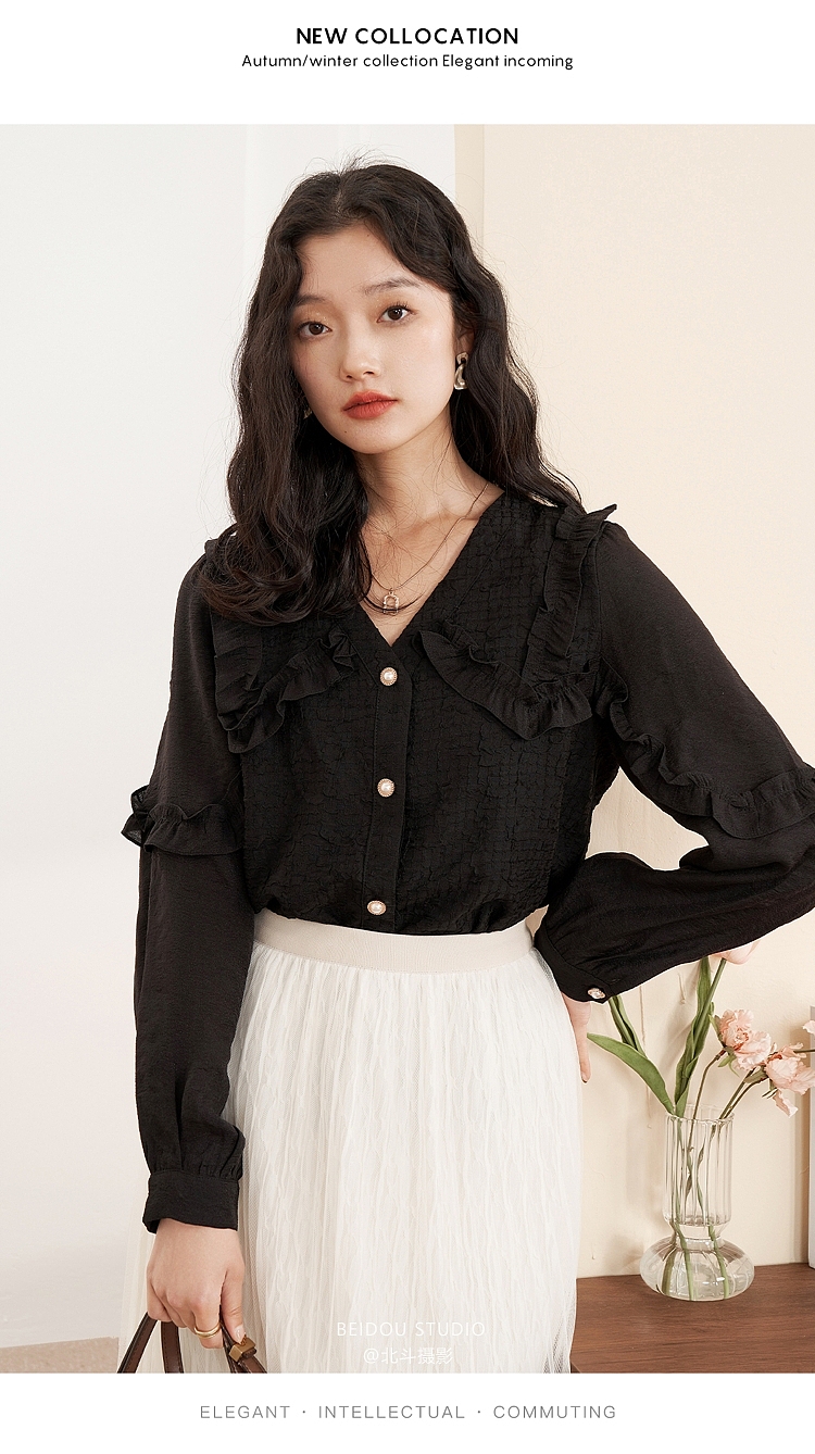 春夏季新款V法式木耳边衬衫女（图ZMzI5ODYxOTcy） - 人像摄影 - 站酷设计师北斗摄影原创素材 - 站酷ZCOOL
