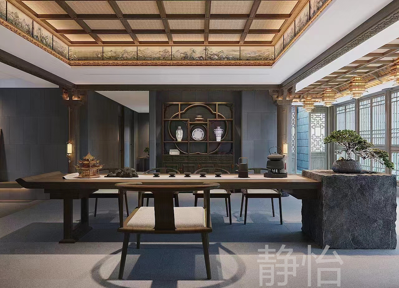 端庄新中式风·私人接待会所（图ZMzQ4NTQyOTAw） - 商业空间设计 - 站酷设计师静怡设计原创素材 - 站酷ZCOOL