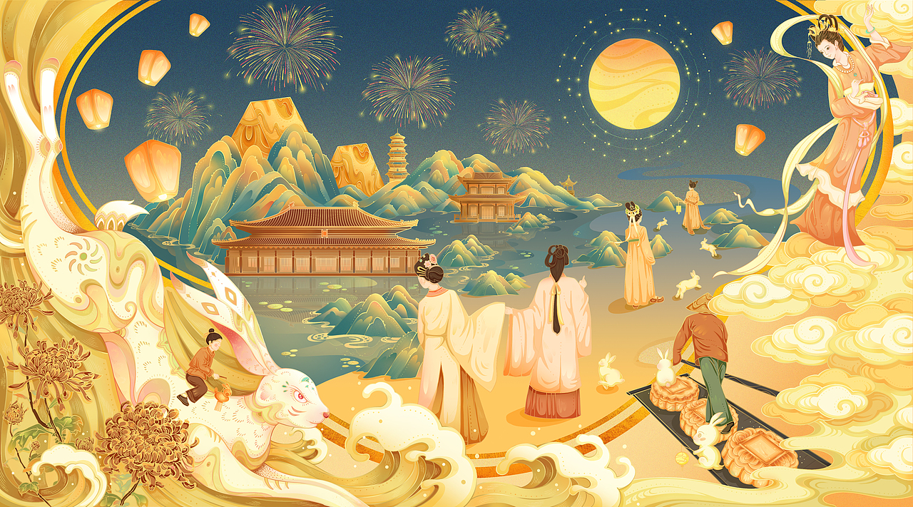 国潮中秋插画