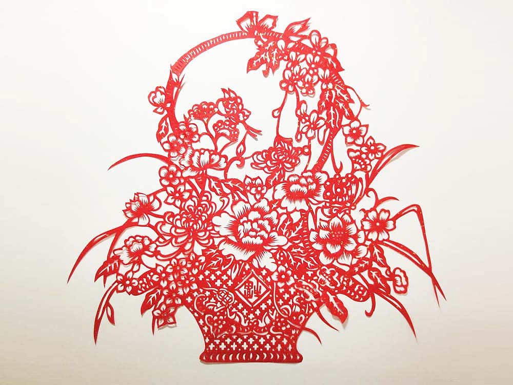 百花迎福 中国剪纸 纸雕 纸艺 手工 手艺 非遗