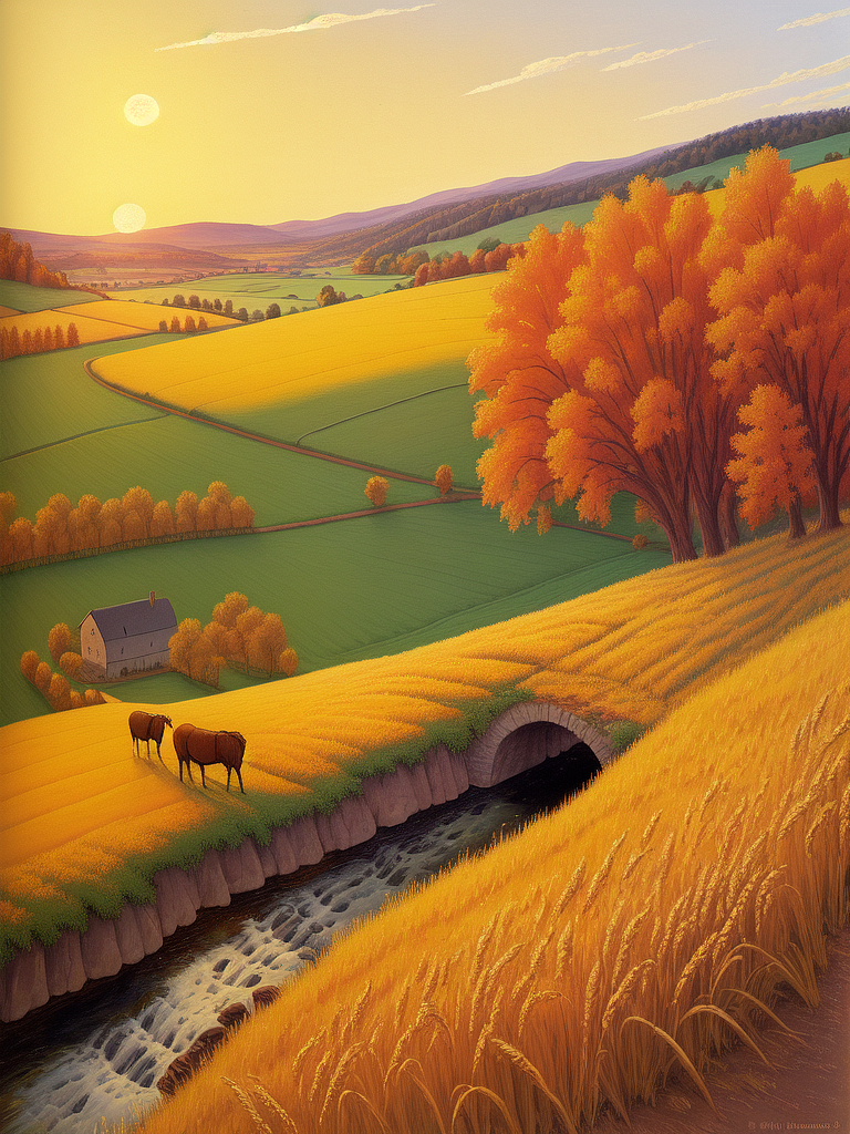 AI绘画作品欣赏:秋日田园景色