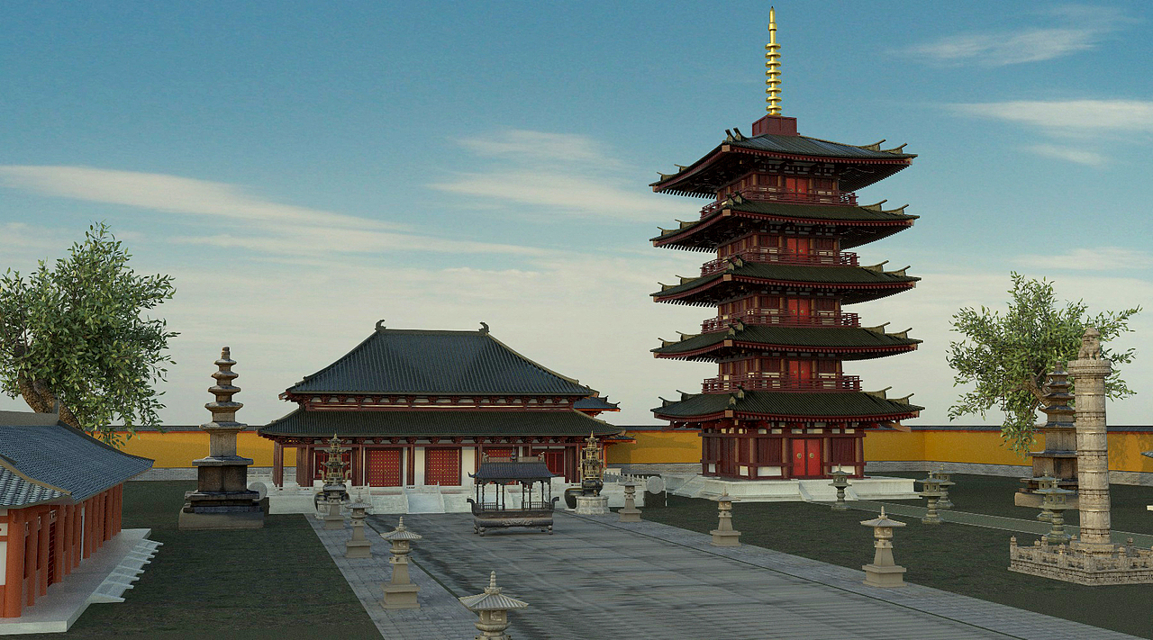 隋唐洛阳城天宫寺三维建模(cinema 4d vray)