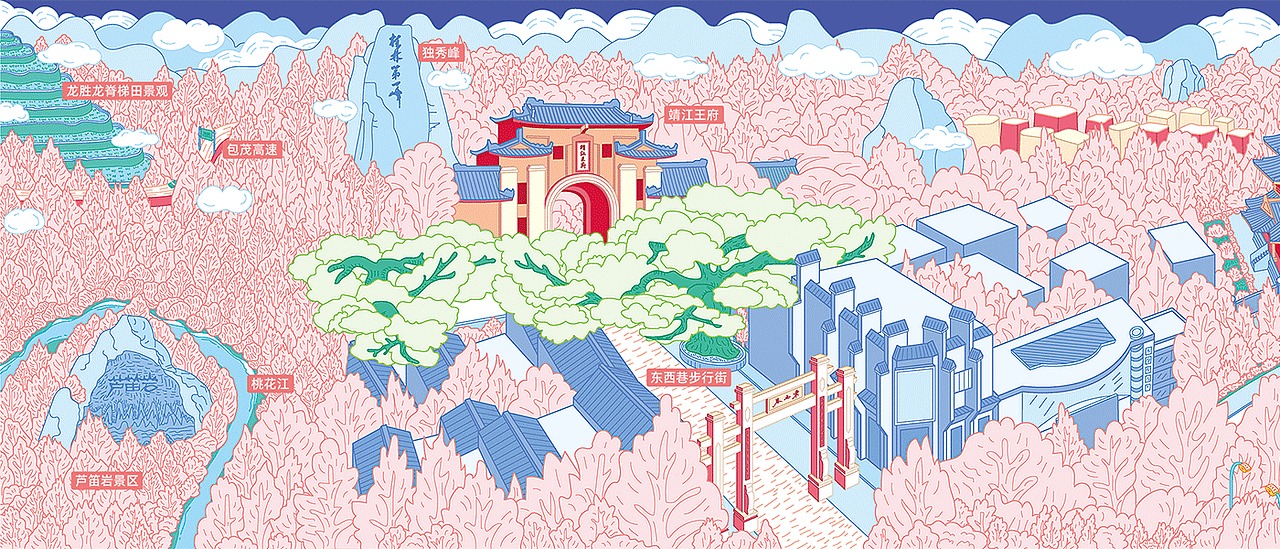 菁藤艺术 | 小熊丢丢 | 桂林全景插画设计（图ZMjk3MzM0OTYw） - 艺术插画 - 站酷设计师菁藤艺术原创素材 - 站酷ZCOOL