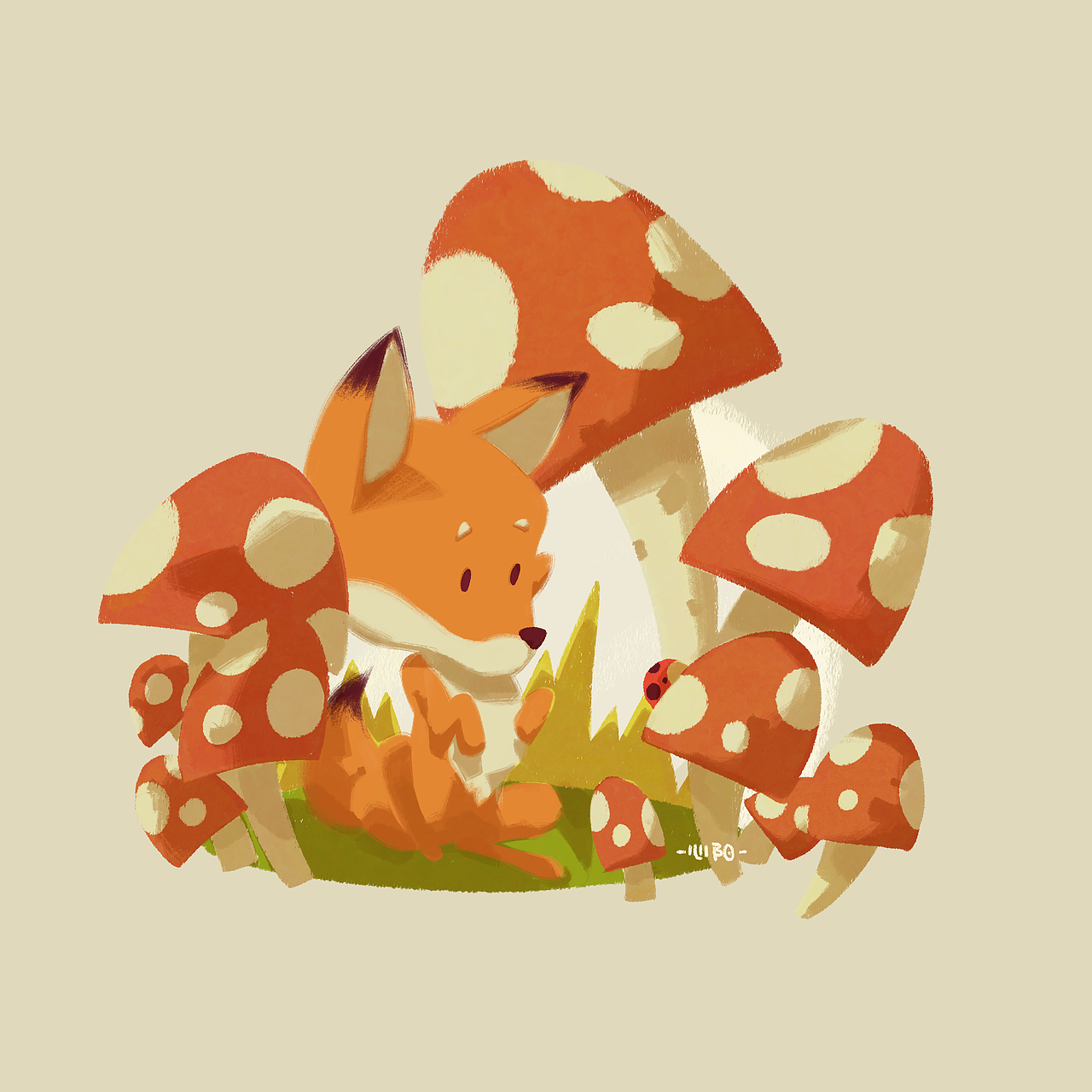 蘑菇森林中的小狐狸