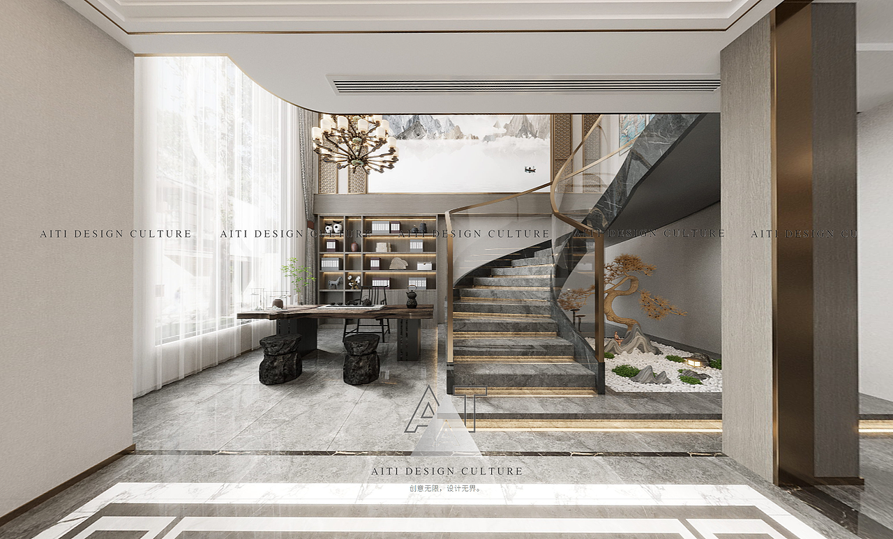 家裝設(shè)計|現(xiàn)代風別墅客廳餐廳（圖ZMzM3MjYyOTY0） - 家裝設(shè)計 - 站酷設(shè)計師AT設(shè)計局原創(chuàng)素材 - 站酷ZCOOL