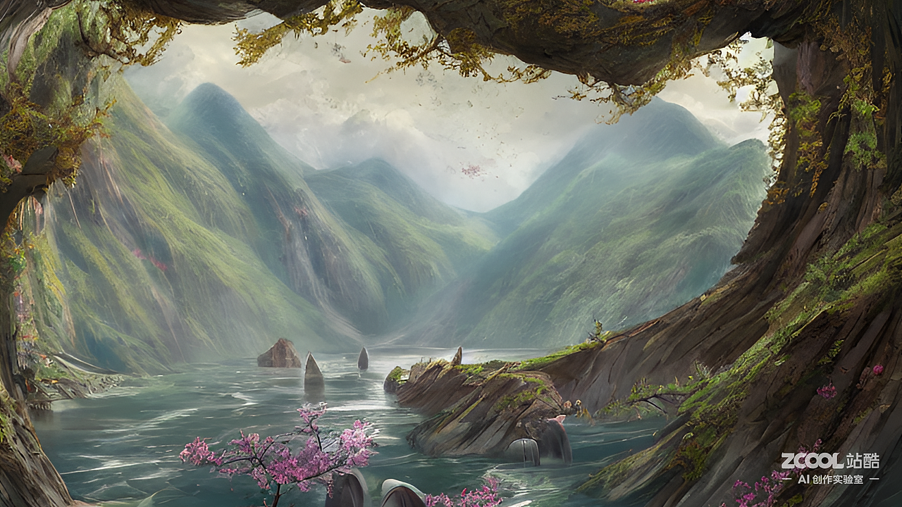 #AI创作实验室#轻舟已过万重山（图ZMzIzNDc3MjQ0） - AI作品 - 站酷设计师苜瞳原创素材 - 站酷ZCOOL