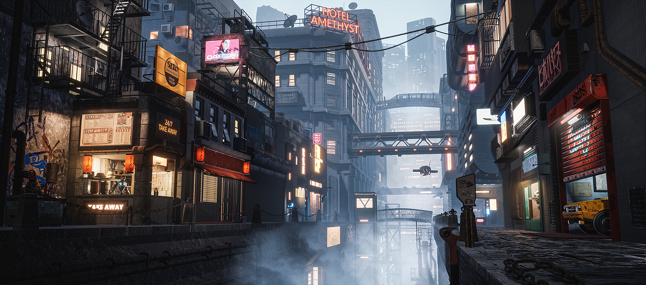 赛博朋克氛围场景搭建