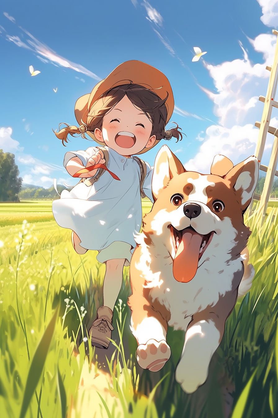 六一儿童节·奔跑的小孩和狗