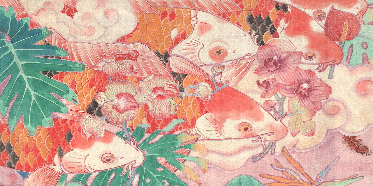 国潮工笔 | 《不知终日梦为鱼》（图ZMzQ0OTU0NTUy） - 艺术插画 - 站酷设计师Art张文学原创素材 - 站酷ZCOOL