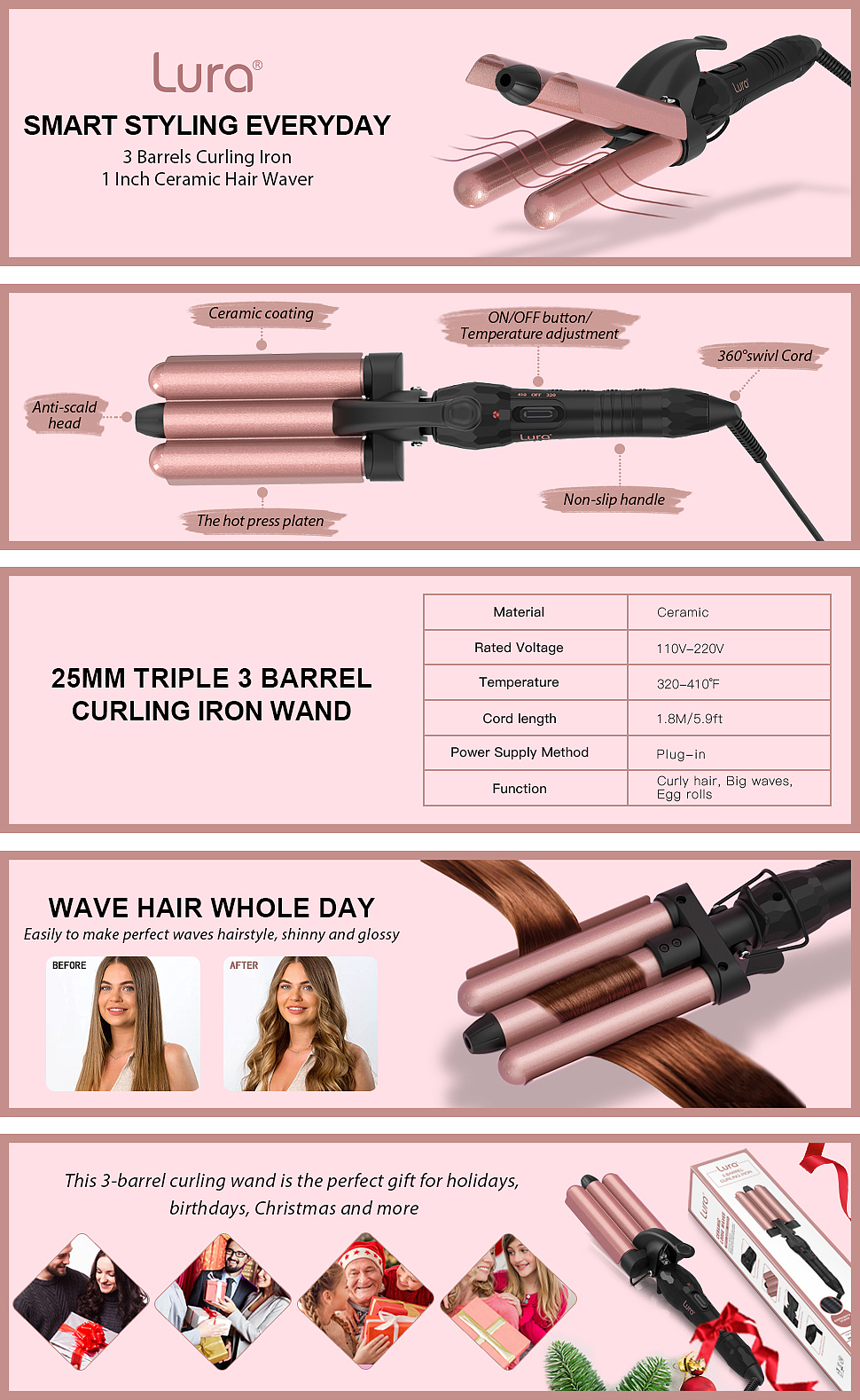 亚马逊主副图A+页面设计 三筒卷发器 卷发棒