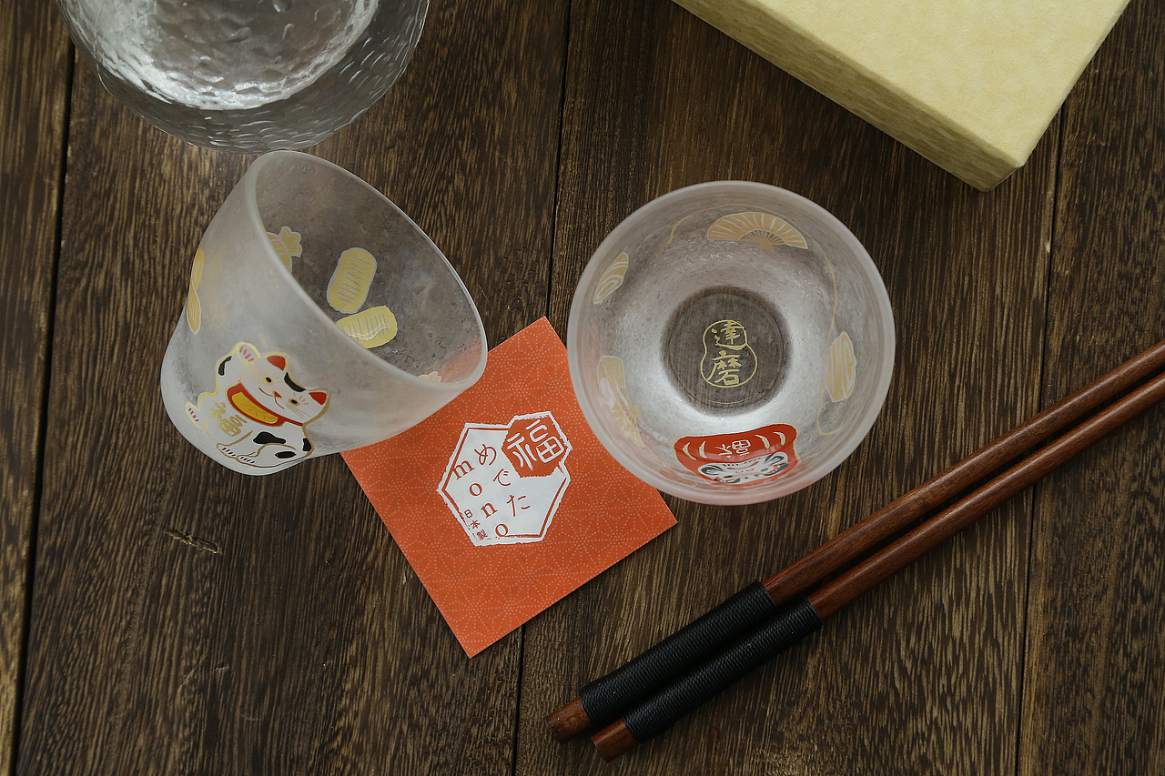 雪花纹吉祥物对杯手工玻璃杯