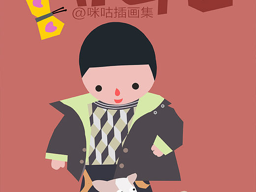 小男孩与狗狗插画 儿童插图