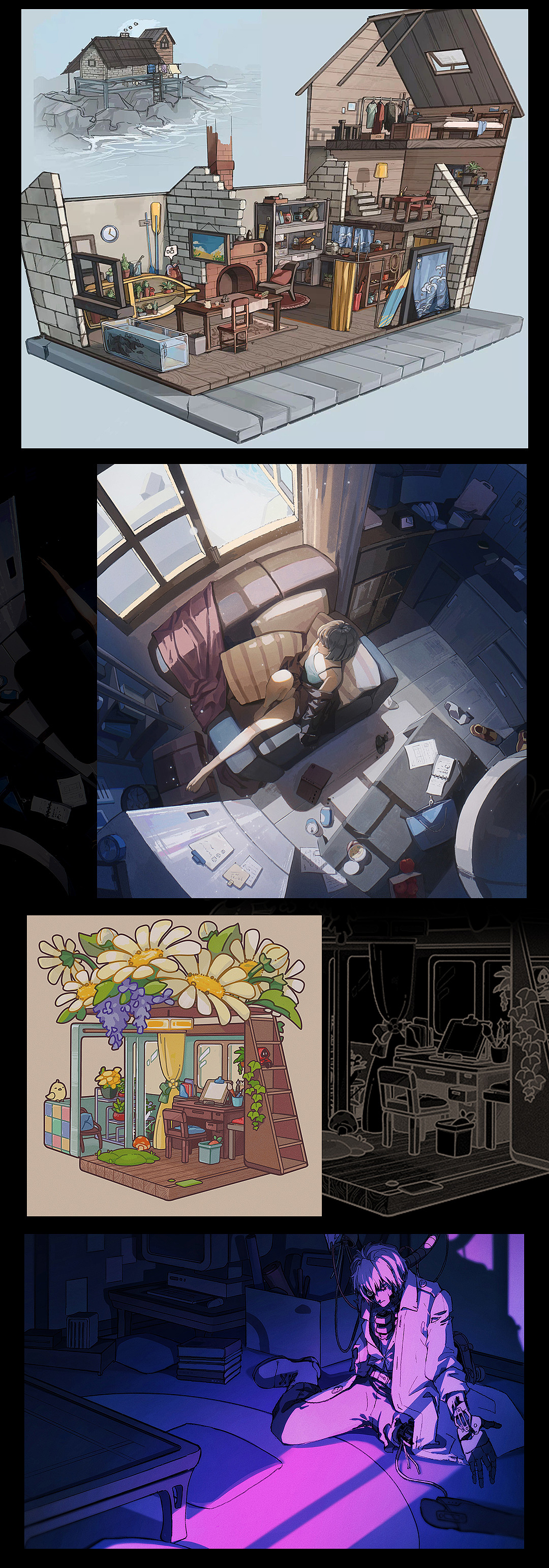 插画Log | 海妖/透视/小房子/光影/色彩（图ZMzIwNzc0OTU2） - 创作习作 - 站酷设计师阿花花太多原创素材 - 站酷ZCOOL