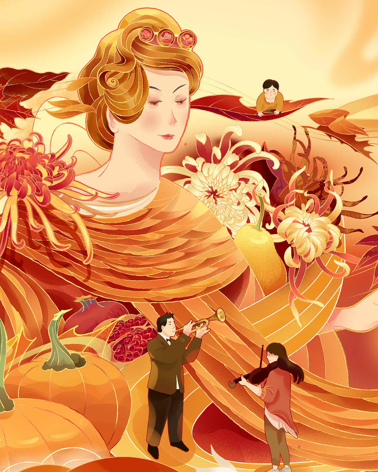 四季女神春夏秋冬品牌插画长图（图ZMzAxMTc4MzQ0） - 商业插画 - 站酷设计师執子范原创素材 - 站酷ZCOOL