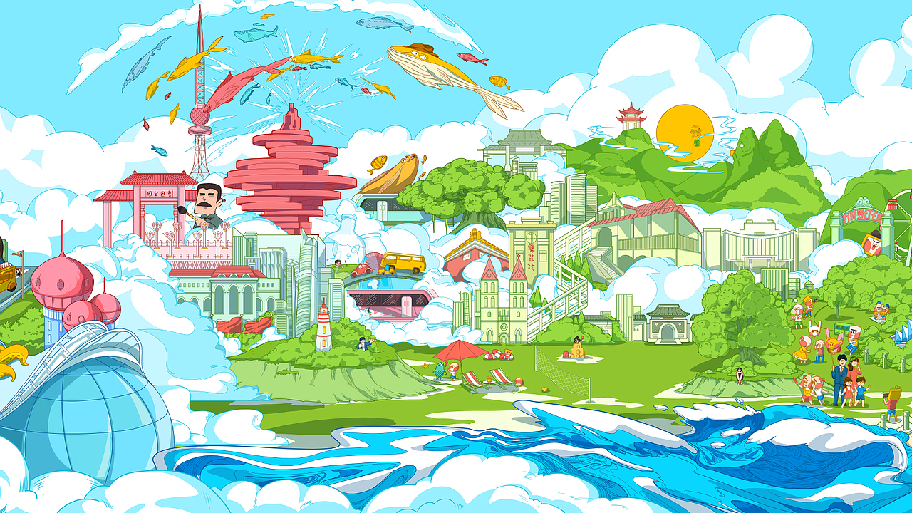 青岛地标手绘墙（图ZMzQwMzQwMDk2） - 商业插画 - 站酷设计师王水生原创素材 - 站酷ZCOOL