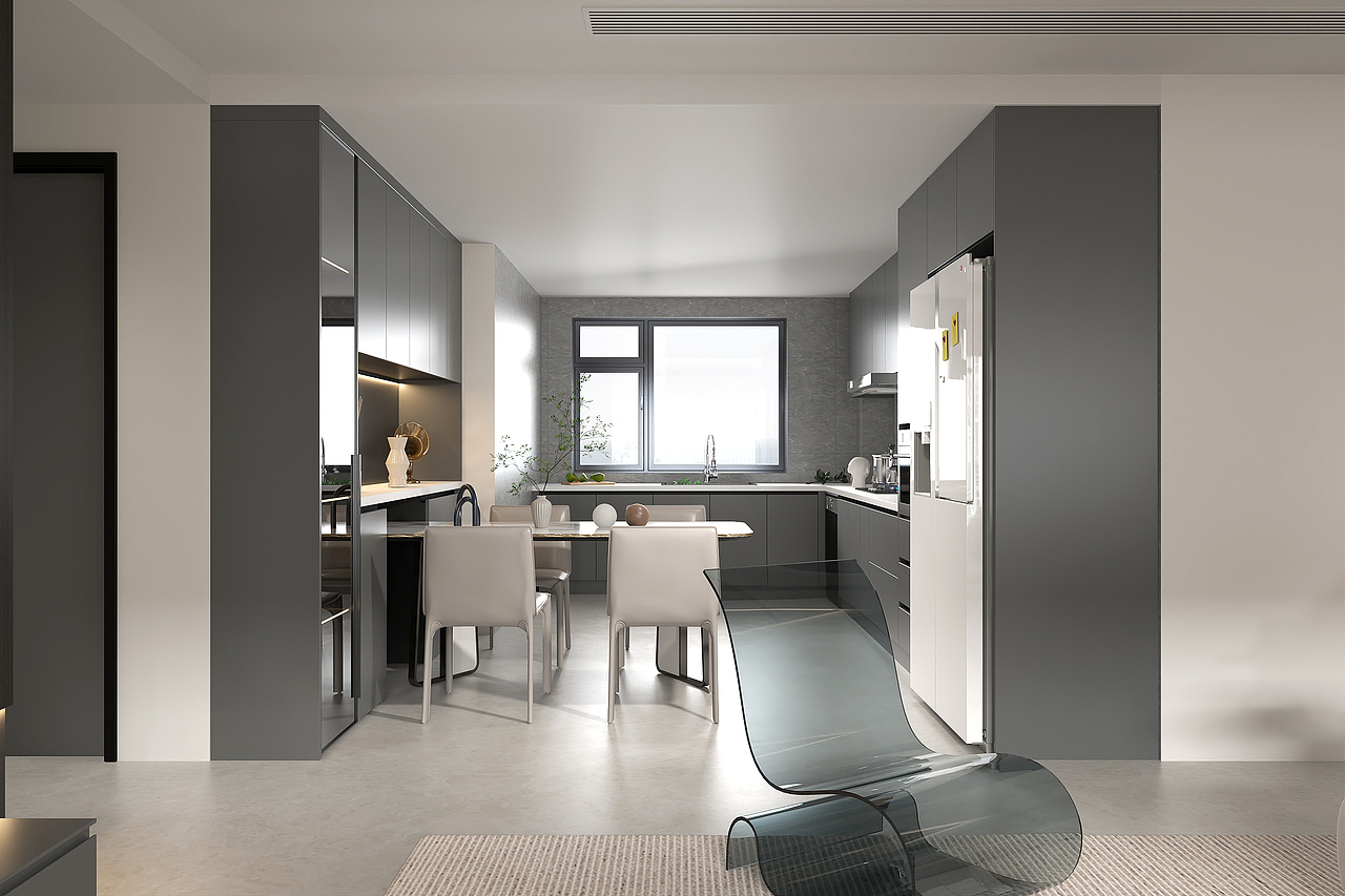 现代极简 黑白风格  整装家居 客厅厨房 餐边柜