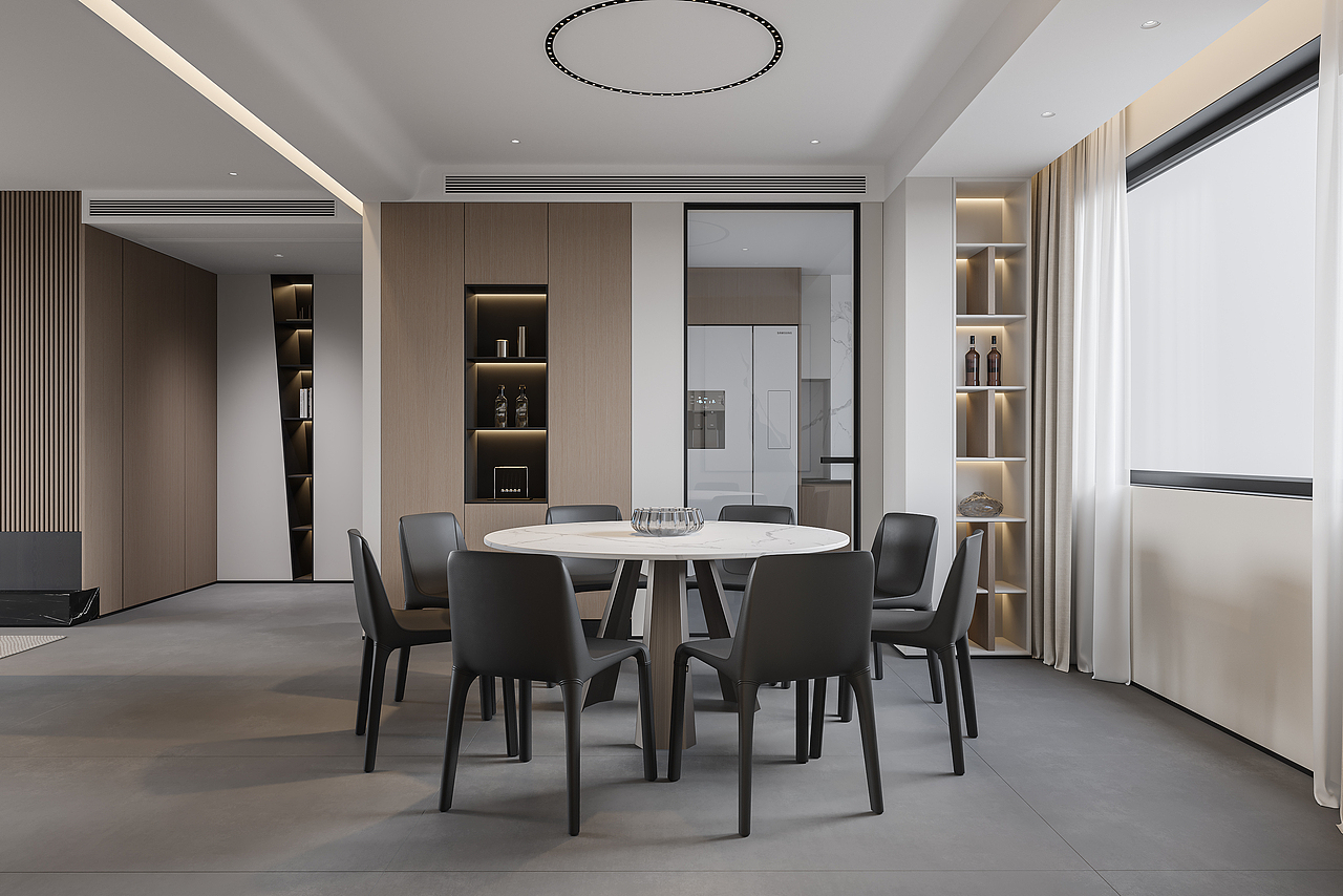 现代客餐厅卧室渲染