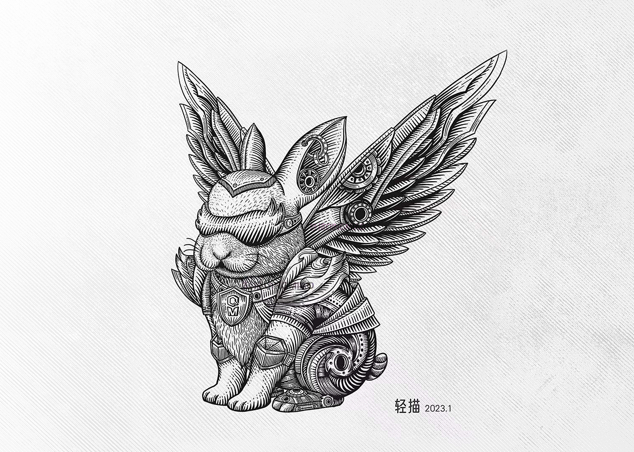 版画｜朋克潮流机械兔（图ZMzMwMDk1OTY4） - 商业插画 - 站酷设计师轻描QINGMIAO原创素材 - 站酷ZCOOL