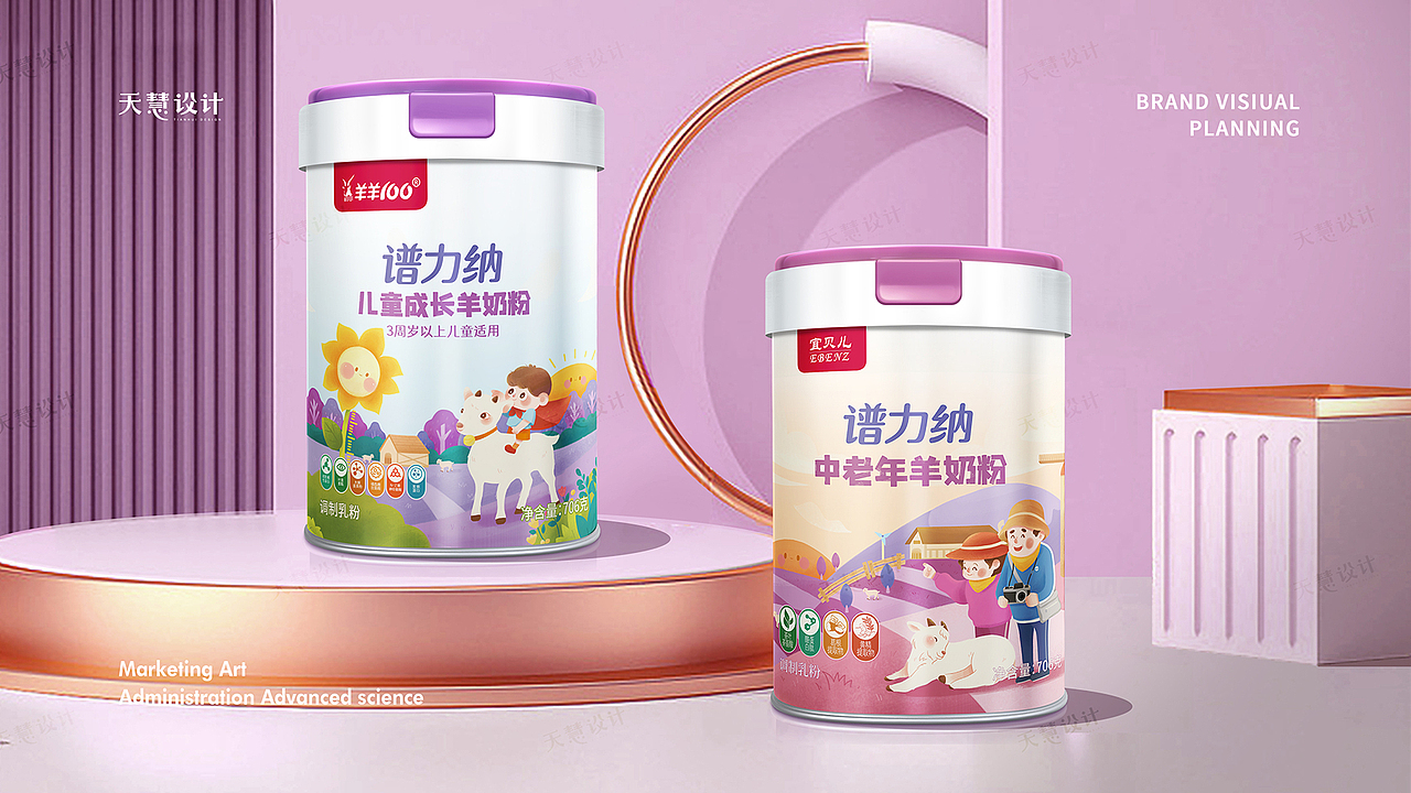 谱力纳中老年与儿童成长羊奶粉包装设计