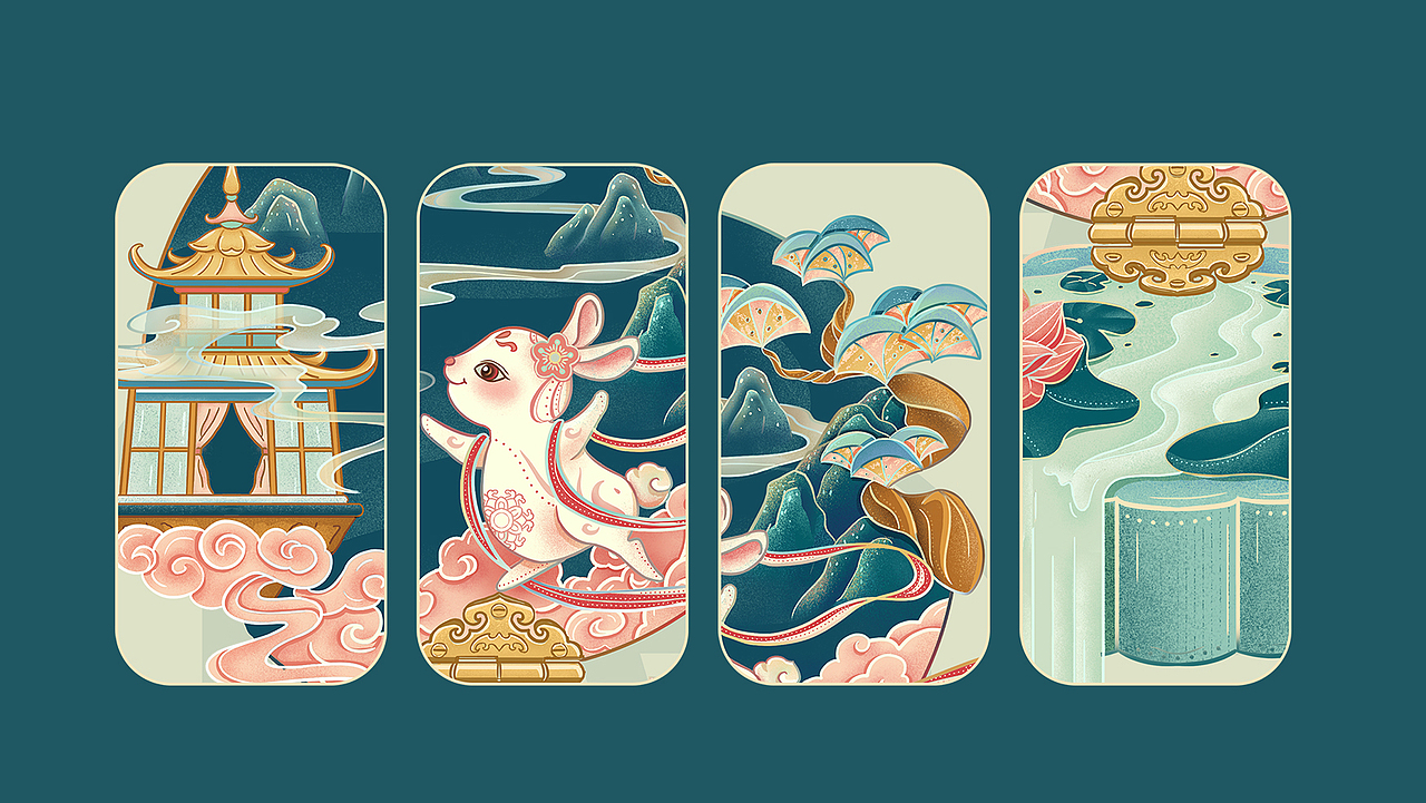 中秋插画:月兔奔月