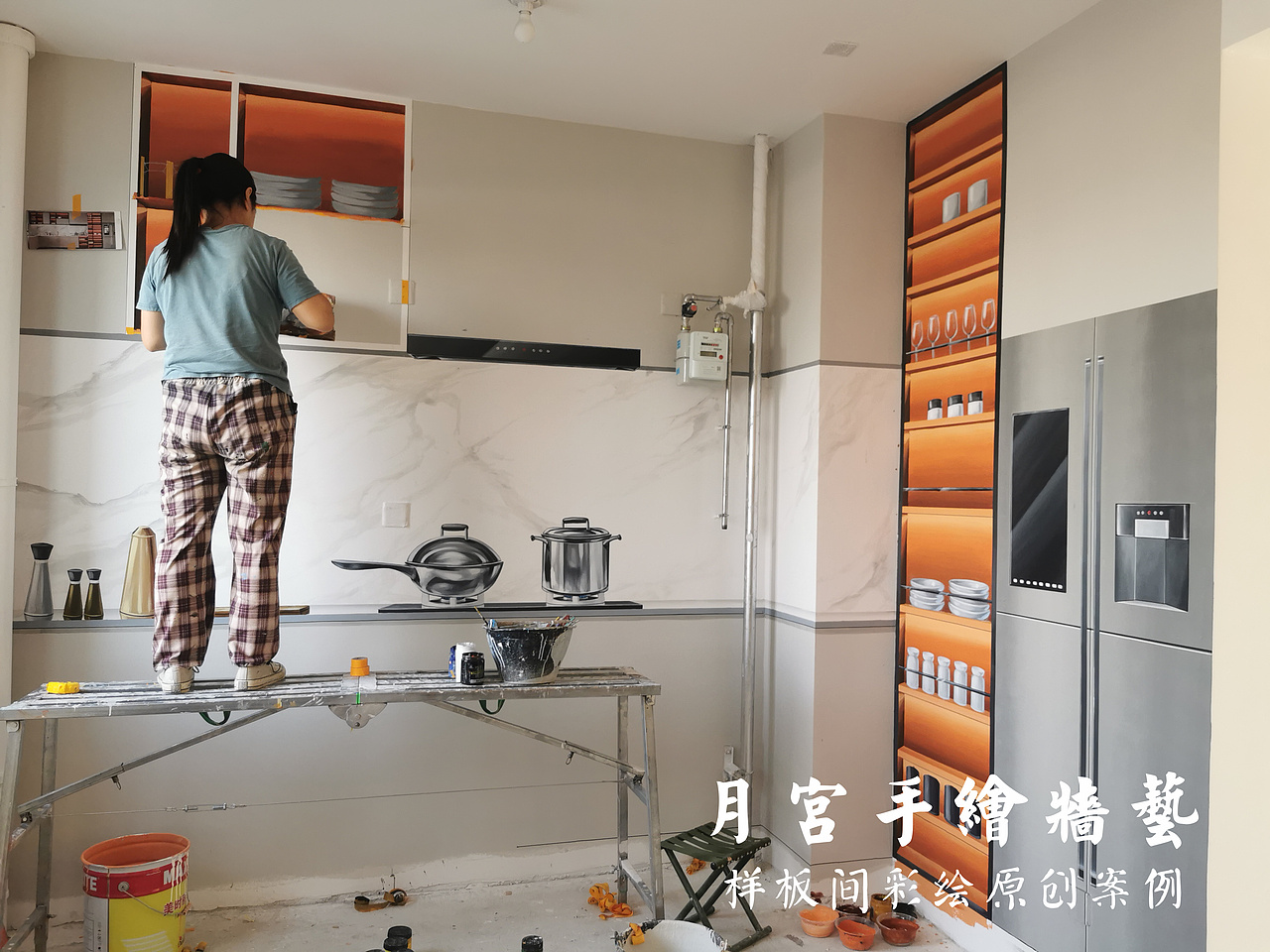 简直惊呆啦不敢相信爱马仕豪宅样板间也可以彩绘画出来（图ZMzUwNzk2NjIw） - 绘画 - 站酷设计师郑州月宫手绘原创素材 - 站酷ZCOOL