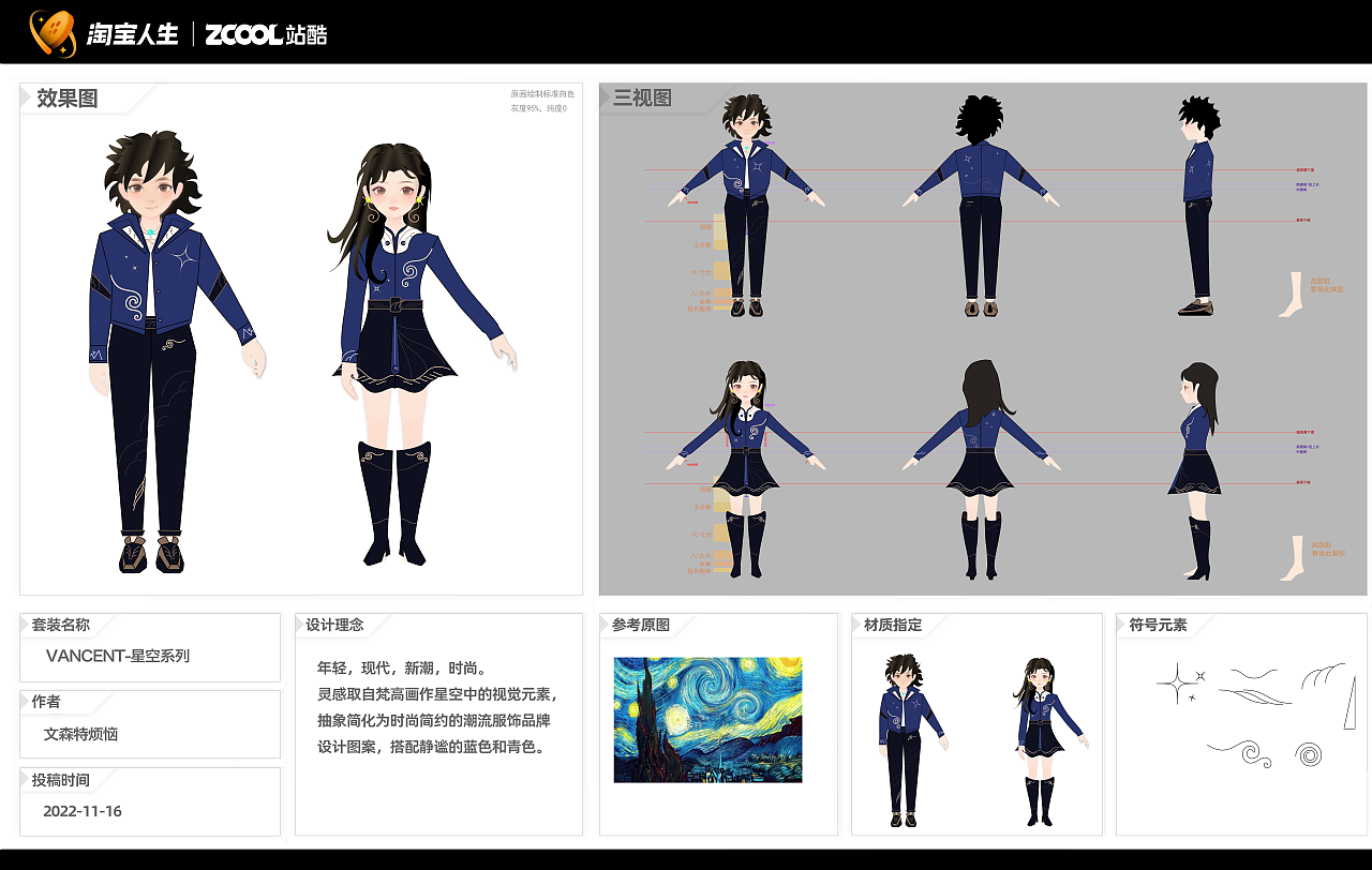 淘宝人生虚拟时装设计-作品名称：VANCENT 星空系列