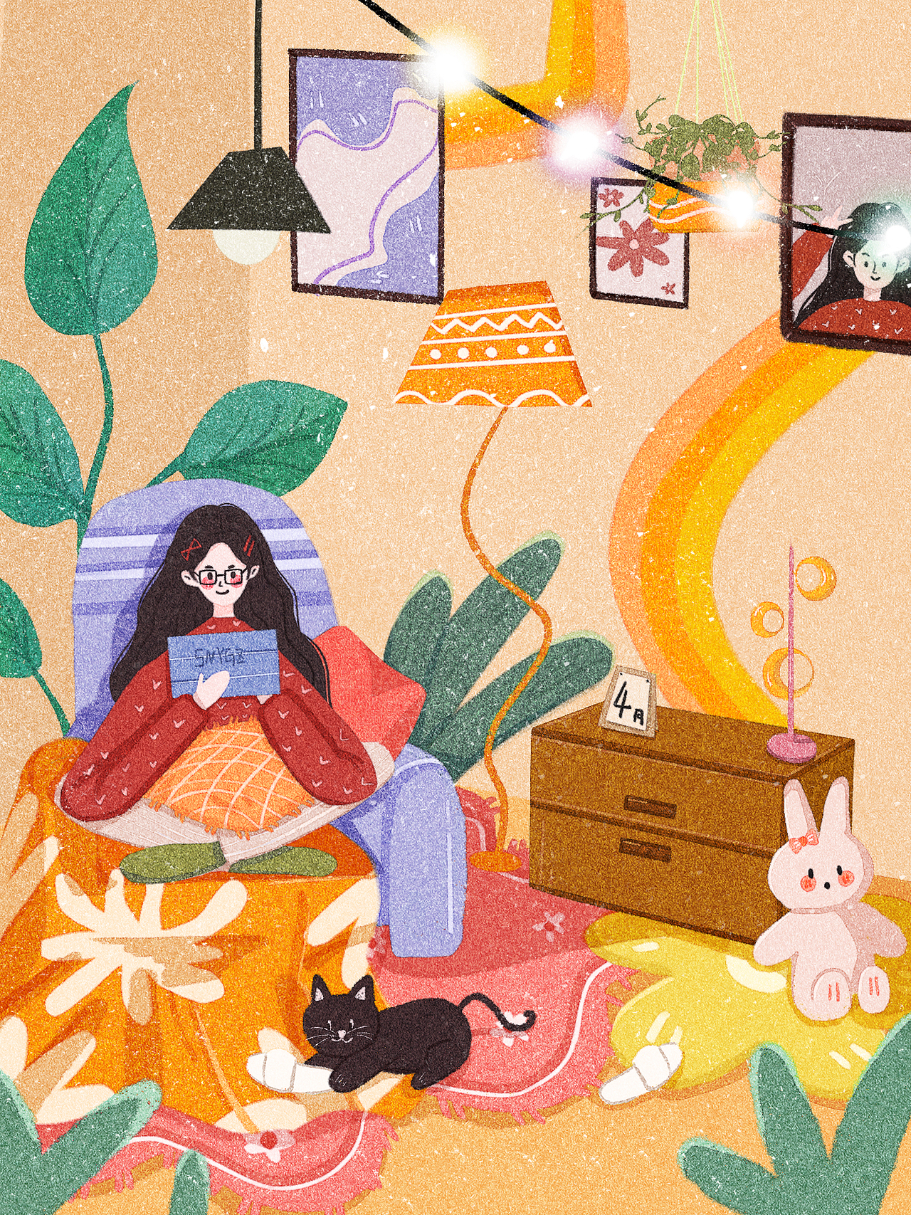 室内人物插画——独处时光（图ZMzQ4NzY1NDM2） - 创作习作 - 站酷设计师圣女瑶果子原创素材 - 站酷ZCOOL