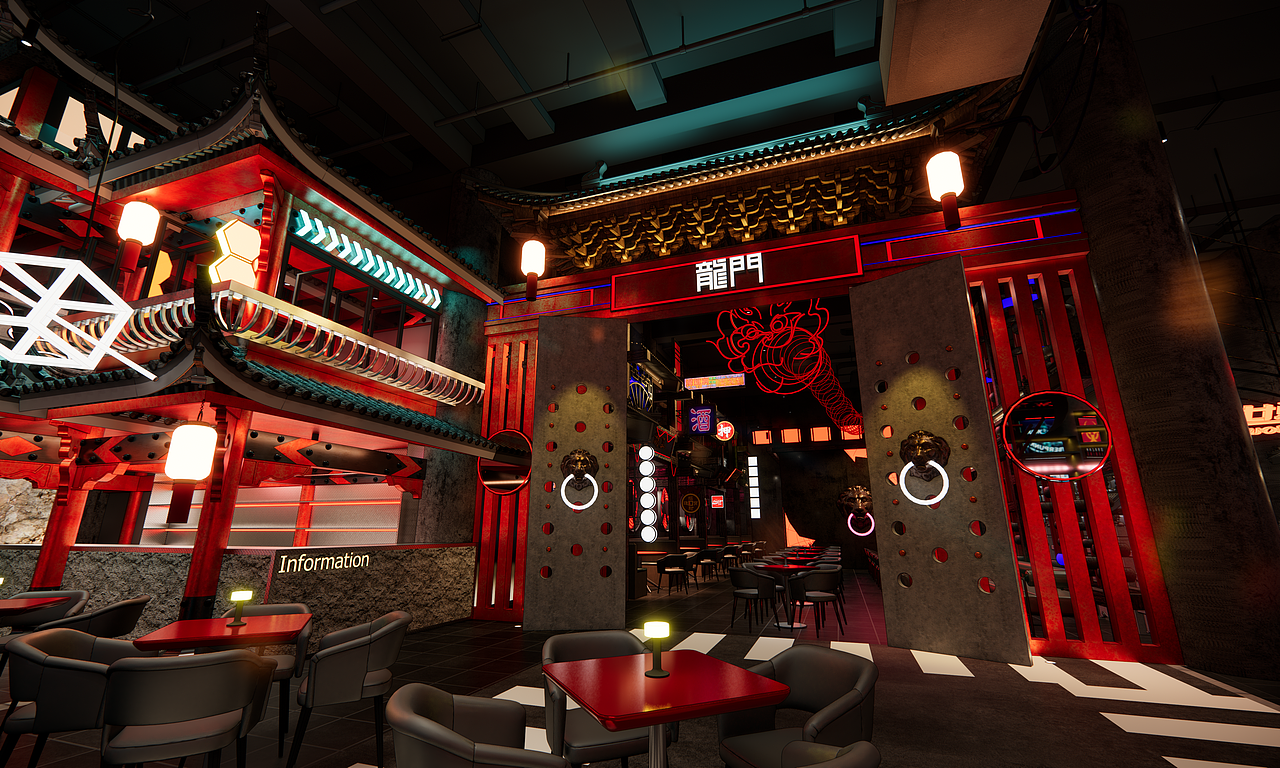 赛博朋克风格后现代餐厅