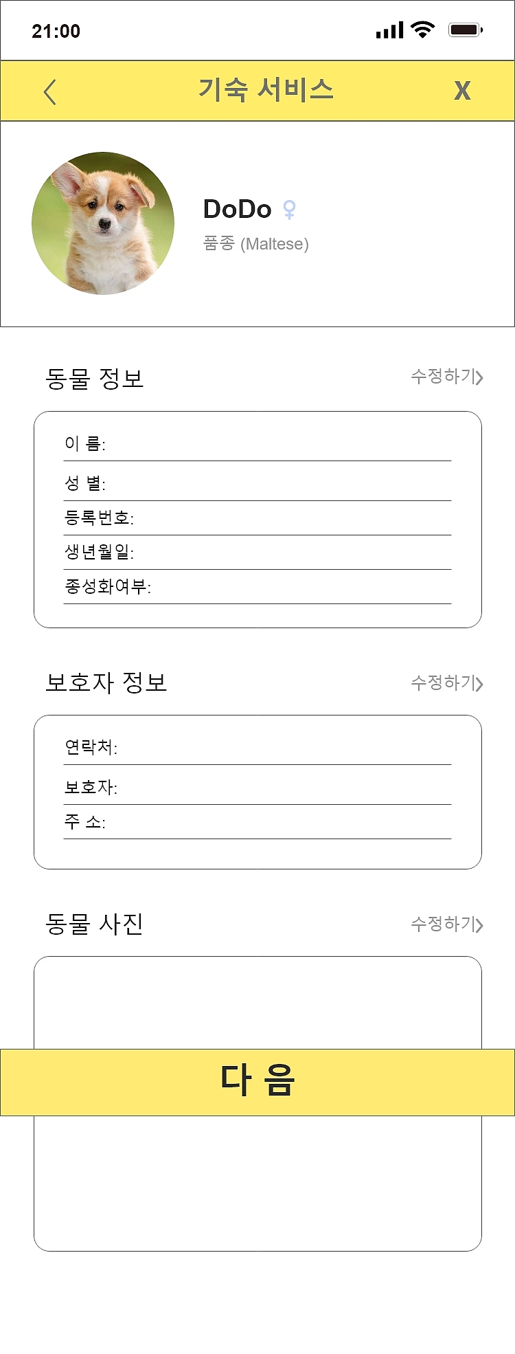 宠物app领养喂食黄色卡通15页高保真含交互