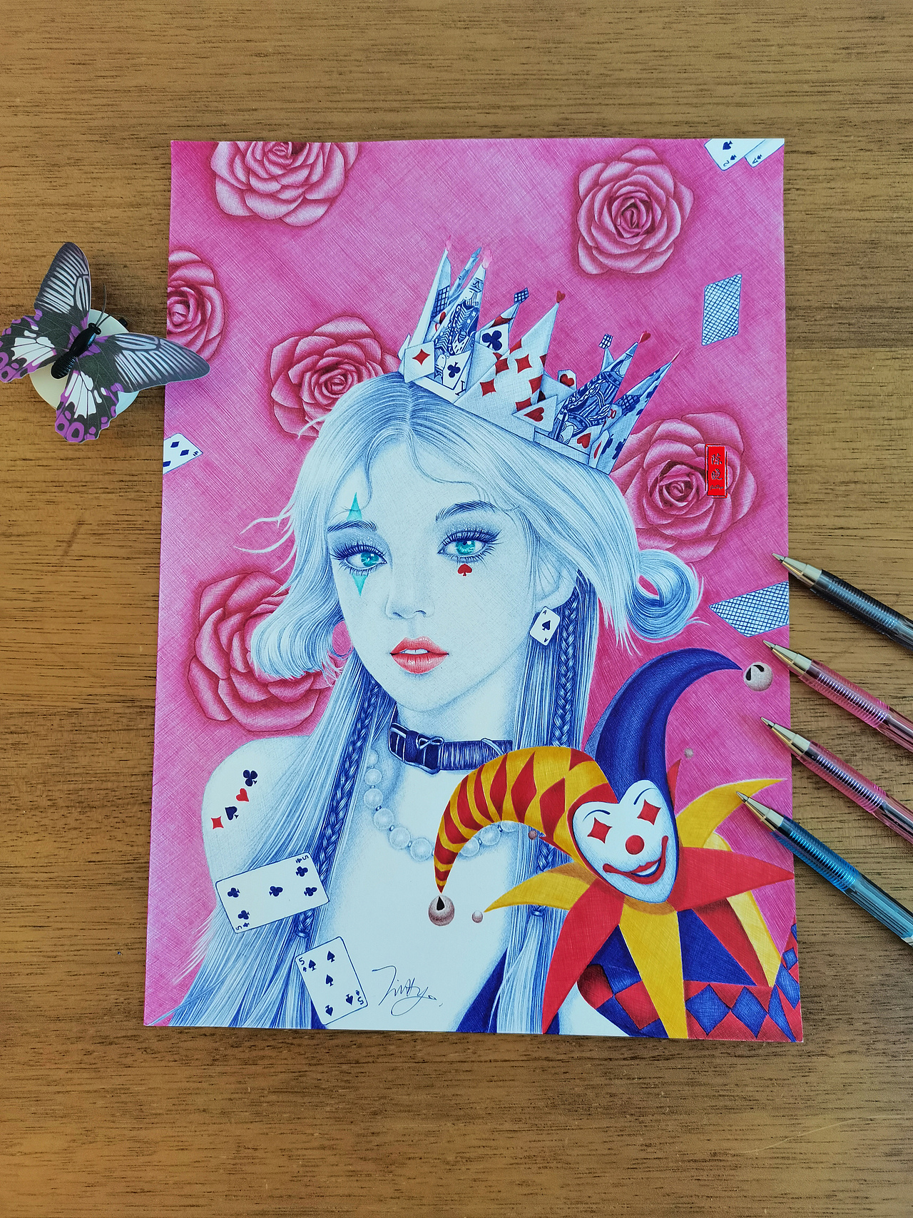原创｜圆珠笔画《扑克女王/Poker queen》