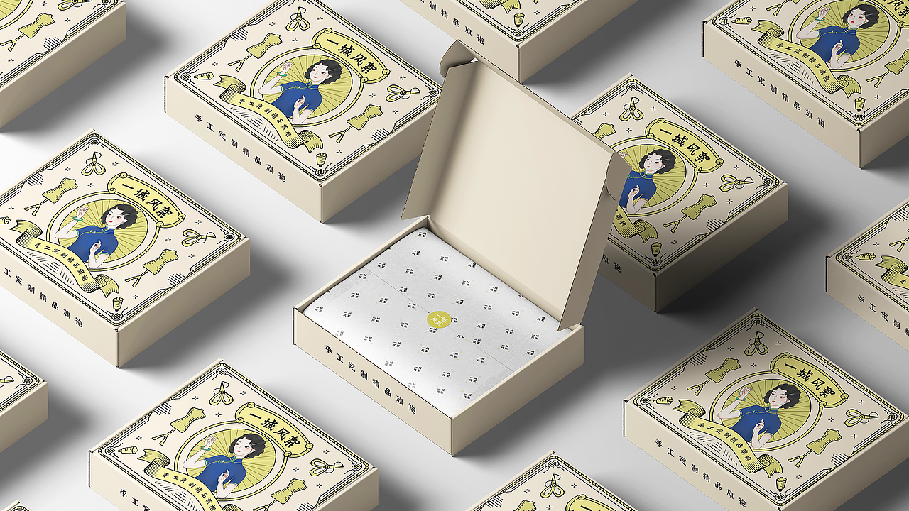 复古民国风手工旗袍包装《一城风絮》