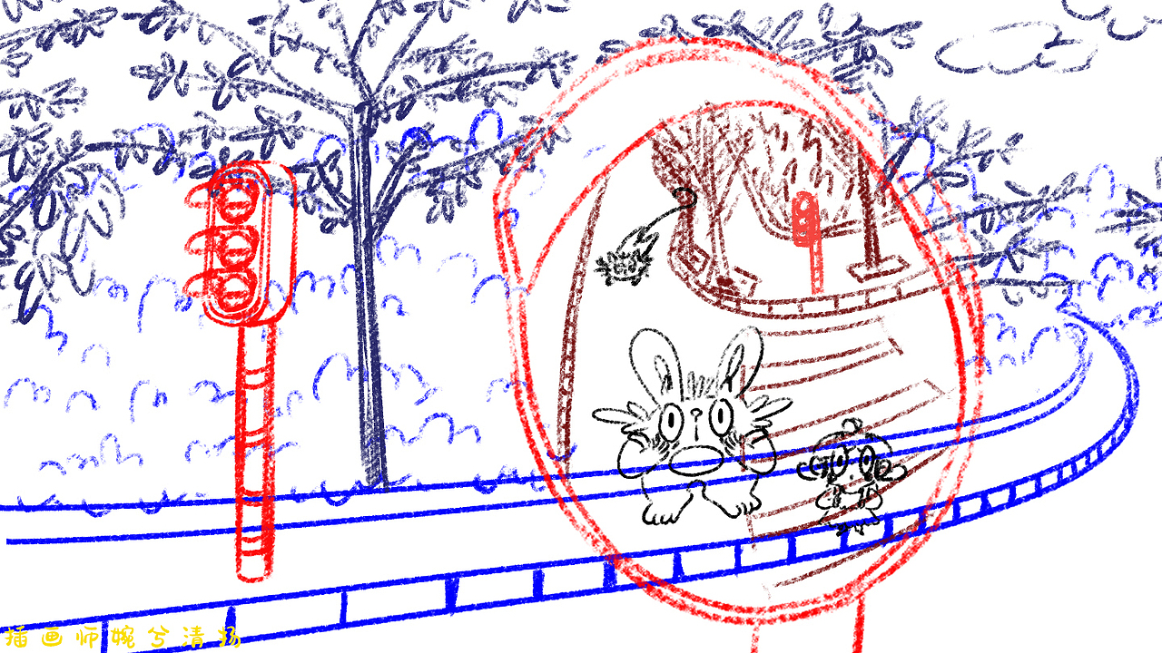 春天春游女孩兔子猫岔路口