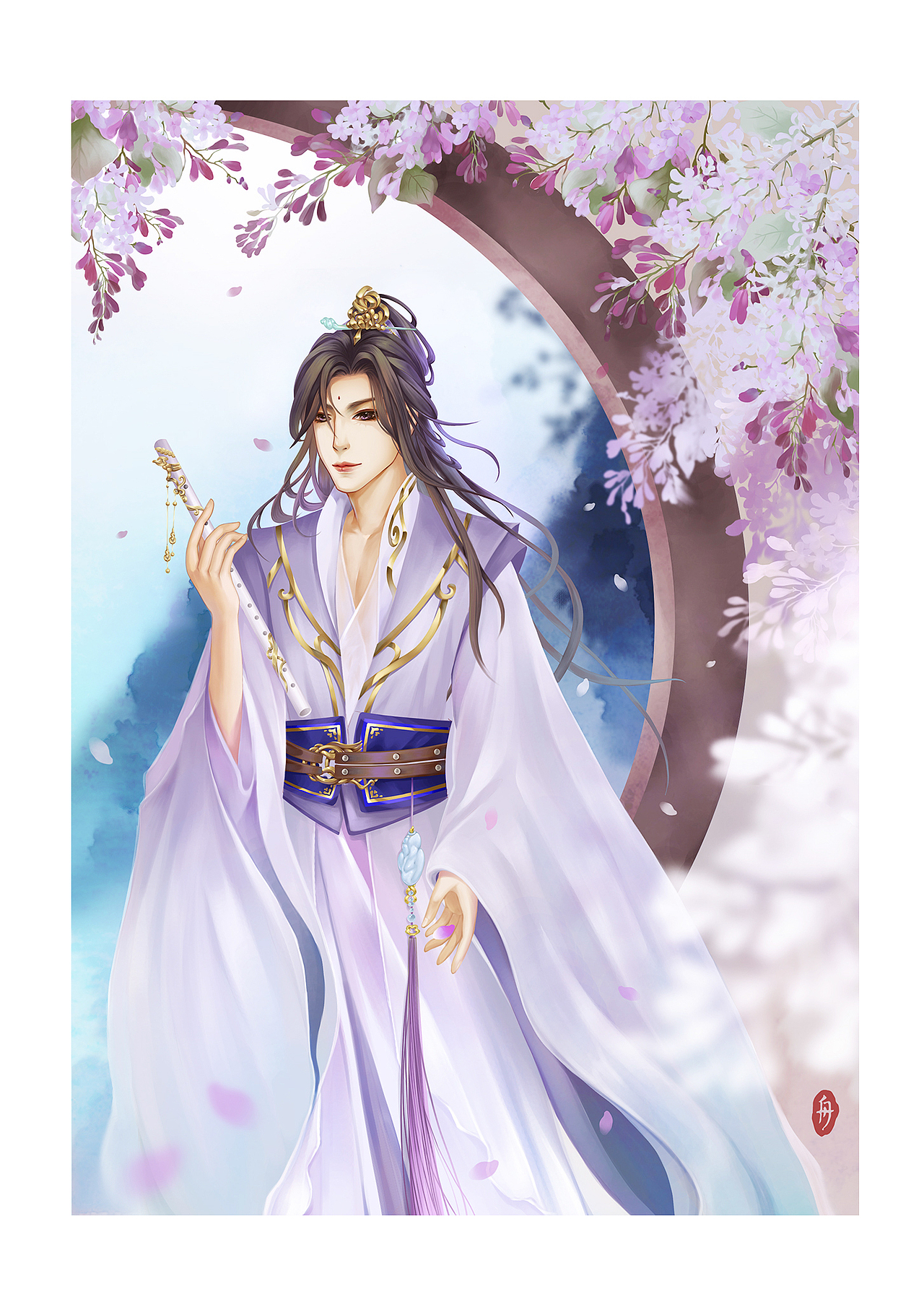 古风插画紫藤花开