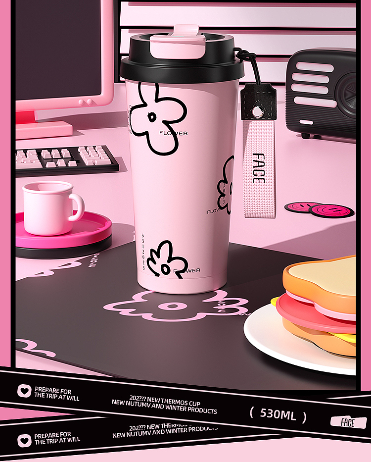 face粉色少女咖啡保温陶瓷内胆杯子