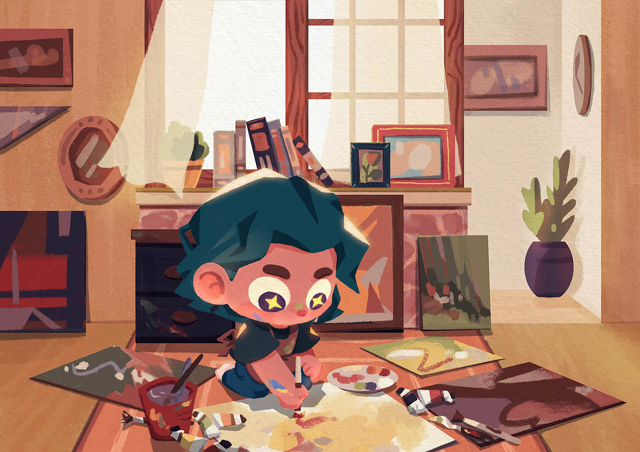 重画一年多以前的图会是什么样/室内场景插画组图