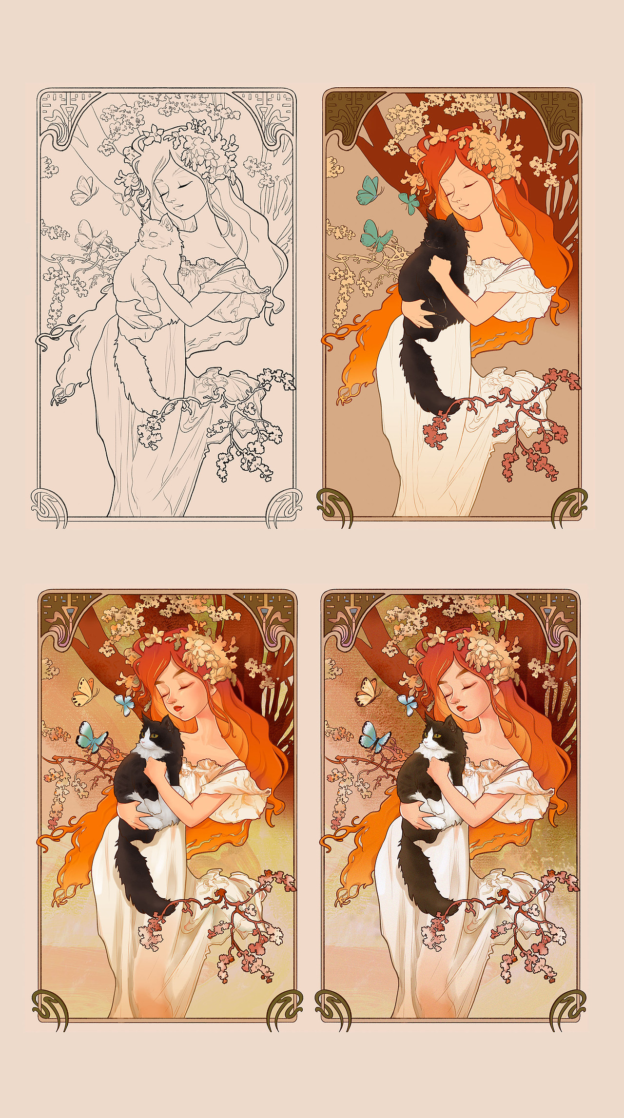 穆夏与喵～（图ZMjk4NDI1MzA0） - 艺术插画 - 站酷设计师Evaliu0726原创素材 - 站酷ZCOOL