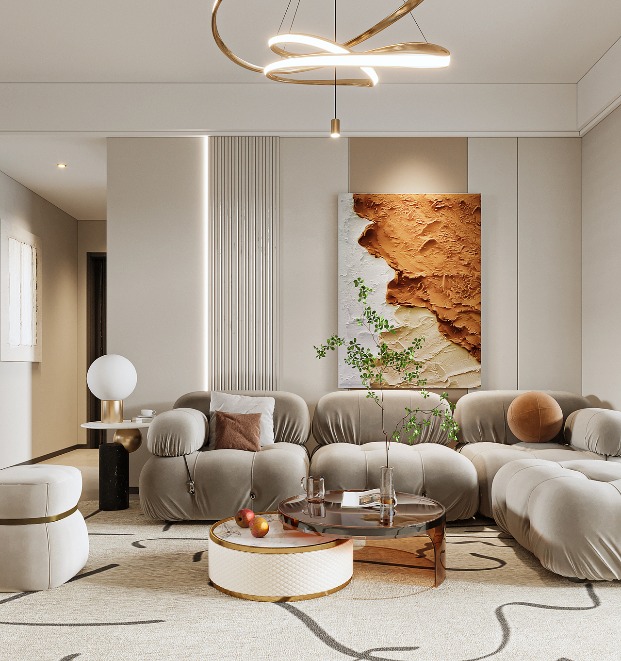 现代奶油客餐厅效果图