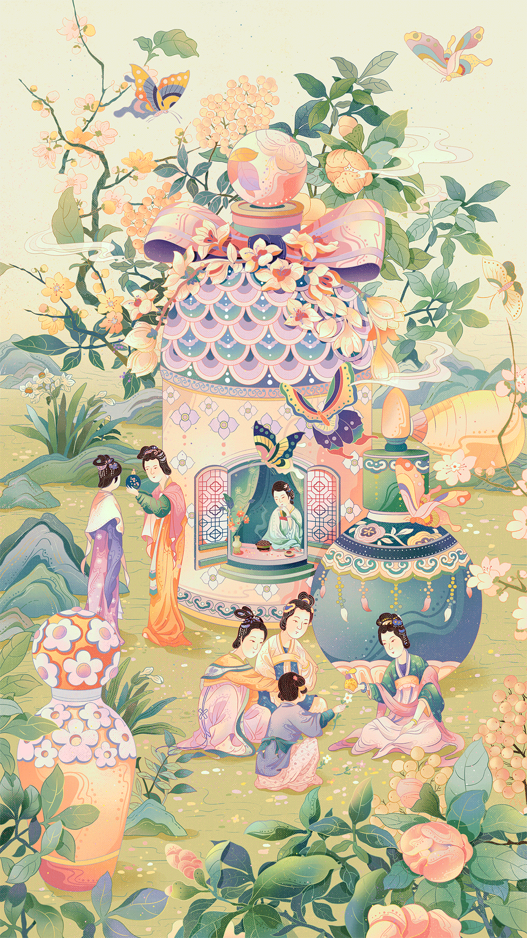 国潮插画-古风仕女美妆香水团扇系列插画（图ZMzM0MTU1NjMy） - 商业插画 - 站酷设计师过阿懒原创素材 - 站酷ZCOOL