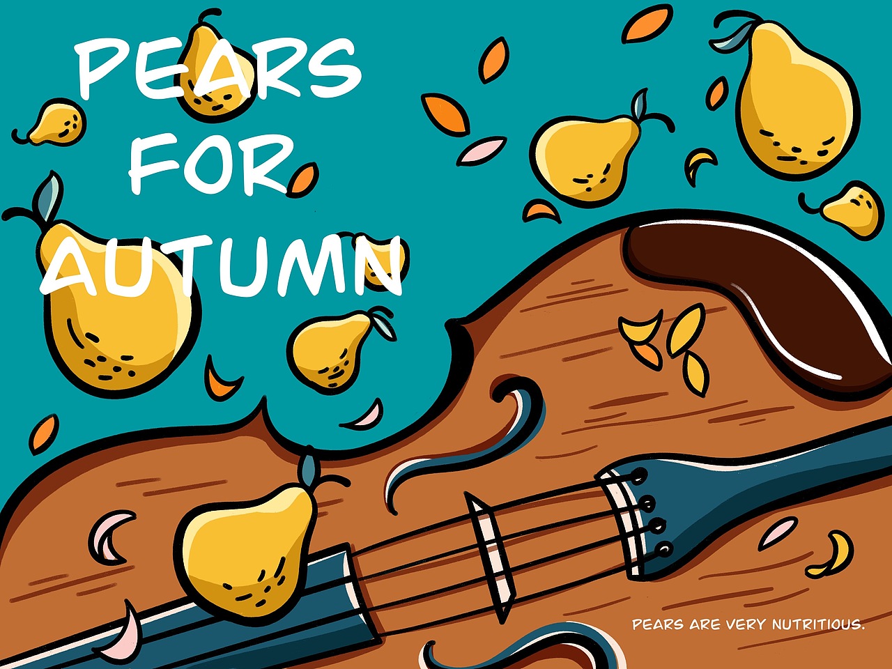 水果主题海报——在秋天，梨与提琴