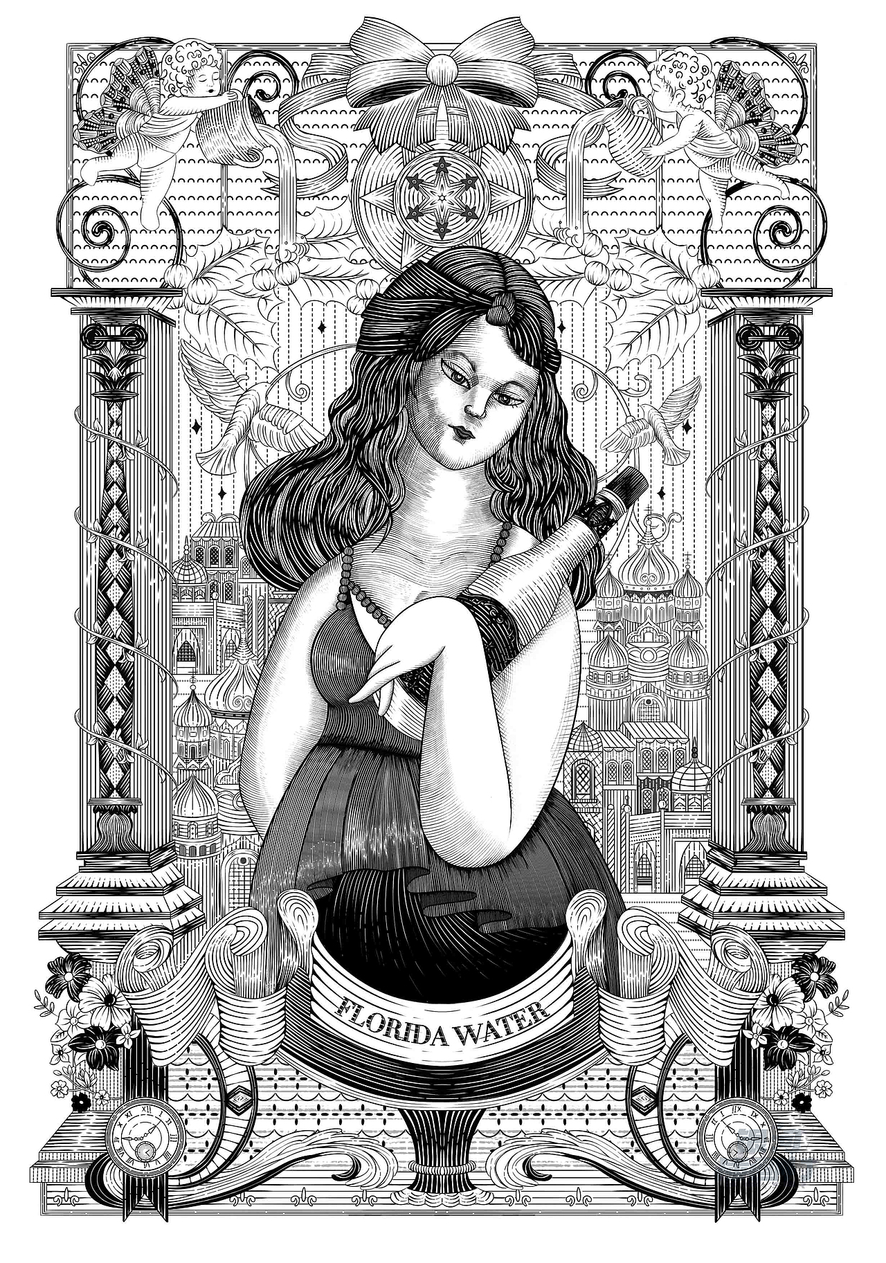 钢笔版画风｜花露水女神（图ZMzYxMTkzOTA0） - 创作习作 - 站酷设计师彤宝_原创素材 - 站酷ZCOOL