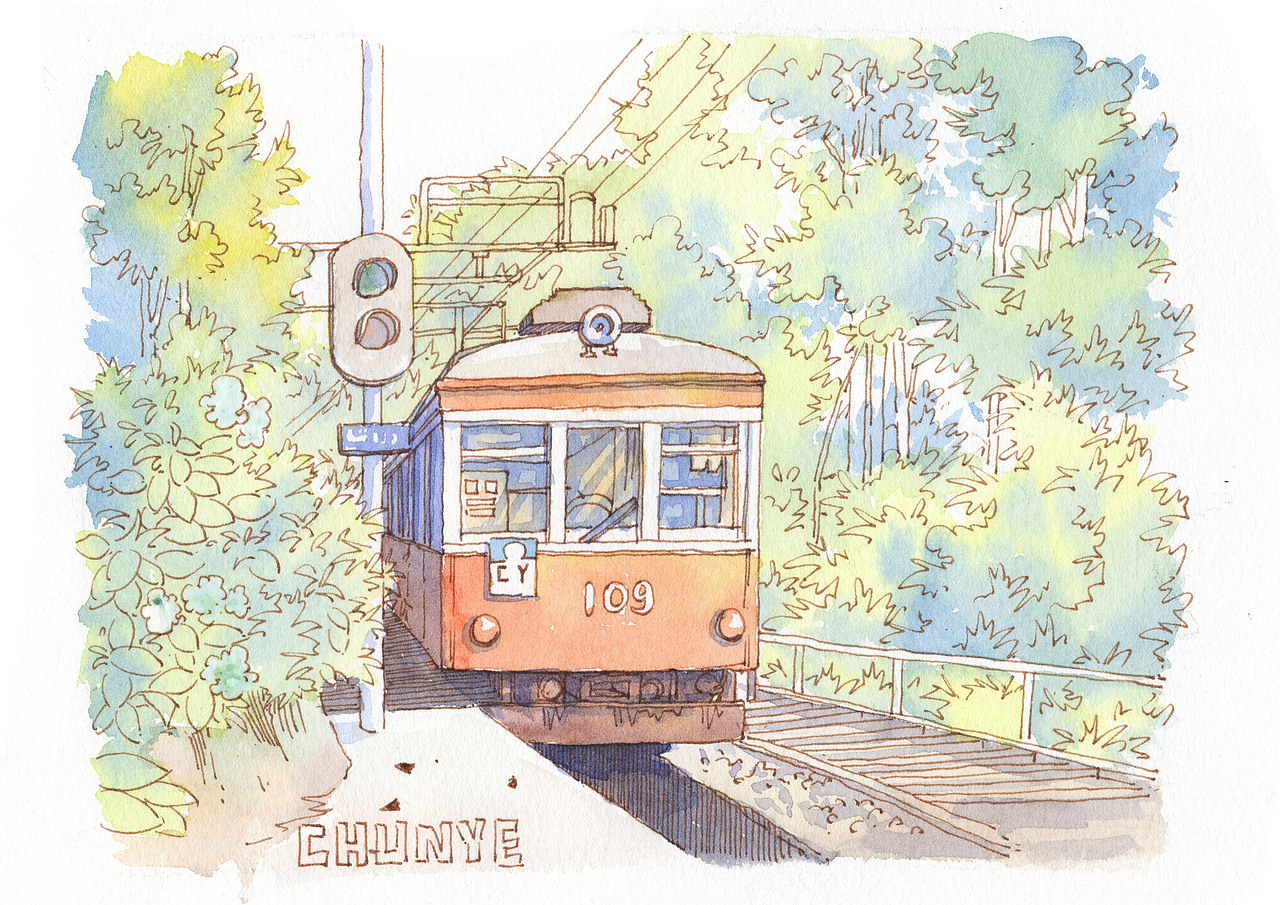 钢笔淡彩-电车（图ZMzI1MDkzMDky） - 绘画 - 站酷设计师春叶Seven原创素材 - 站酷ZCOOL