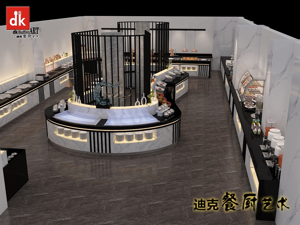 自助餐展示台摆放图片 布菲台大理石自助餐台 自助餐台