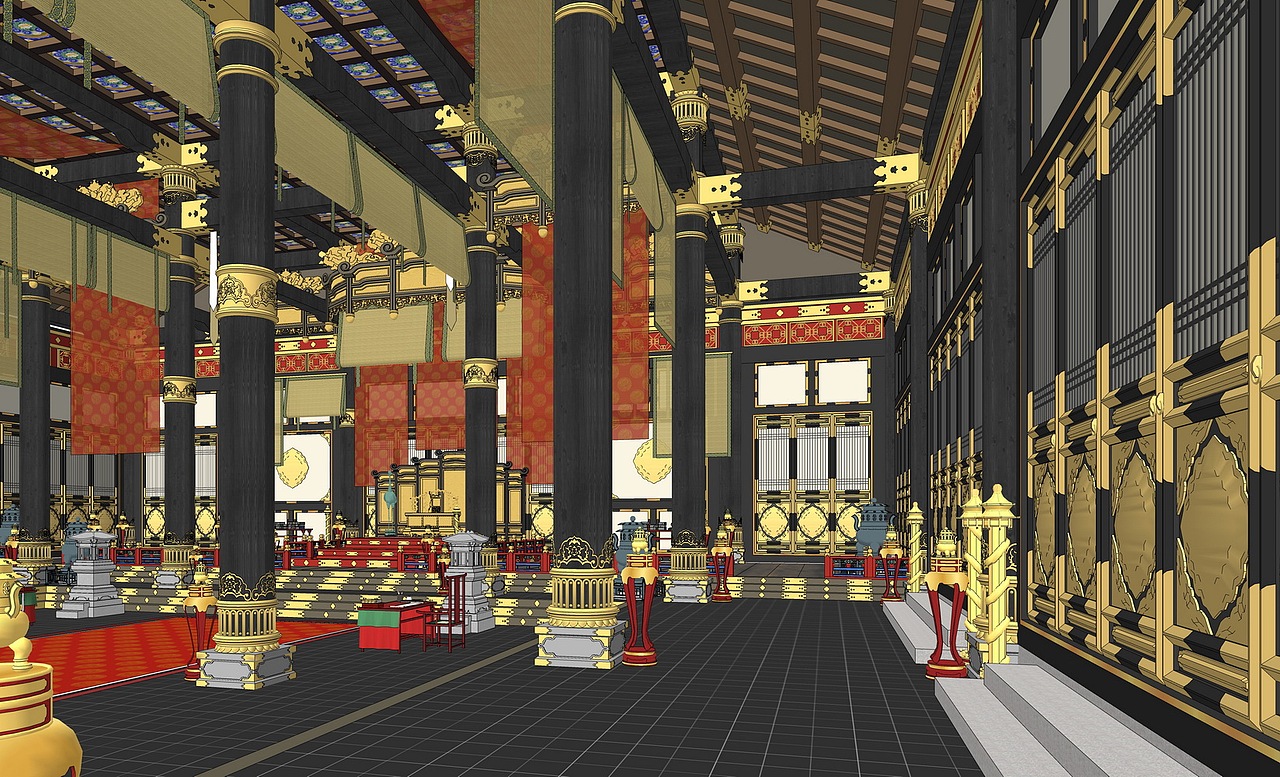 古代正殿配殿su模型下载