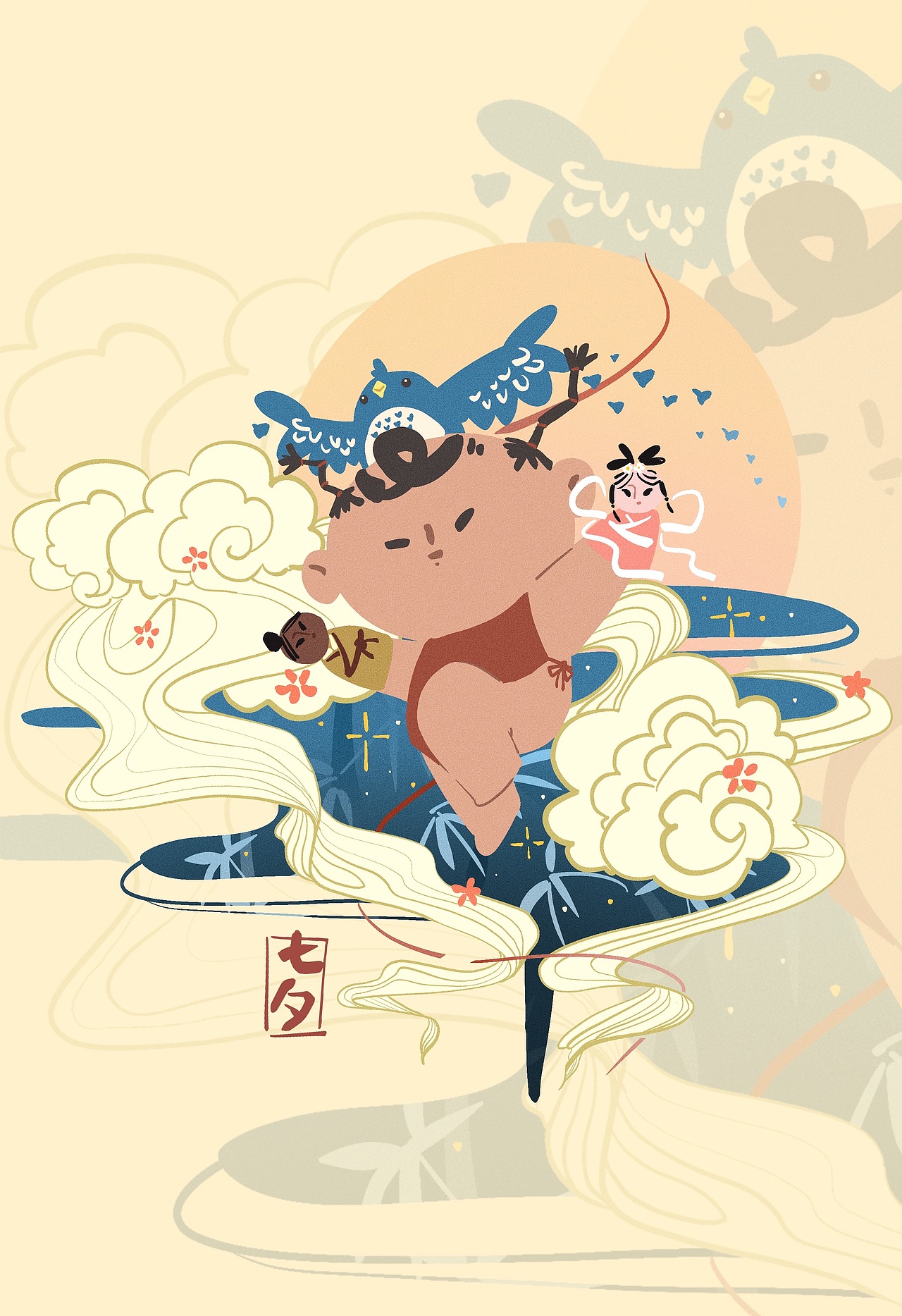 年画娃娃-七夕（图ZMzQ4OTA5MDQ4） - 艺术插画 - 站酷设计师unsmoon原创素材 - 站酷ZCOOL