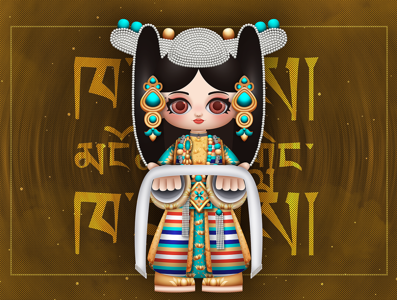 《献“哈达”的姑娘》（图ZMzUwNTY4Nzk2） - IP形象 - 站酷设计师小糖a原创素材 - 站酷ZCOOL