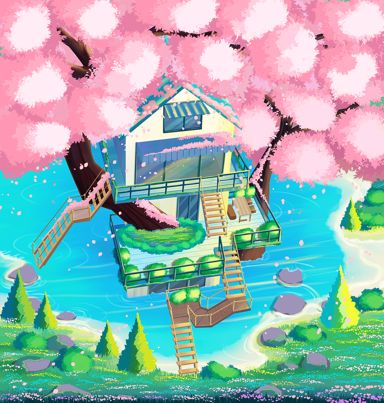 樱花屋（图ZMjk5MTMyODU2） - 商业插画 - 站酷设计师吐泡泡的大橘子原创素材 - 站酷ZCOOL