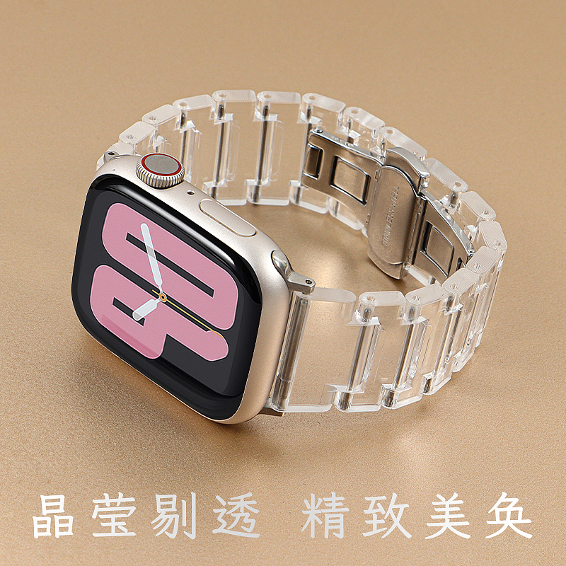适用苹果手表水晶树脂亚克力透明表带详情页 产品表带