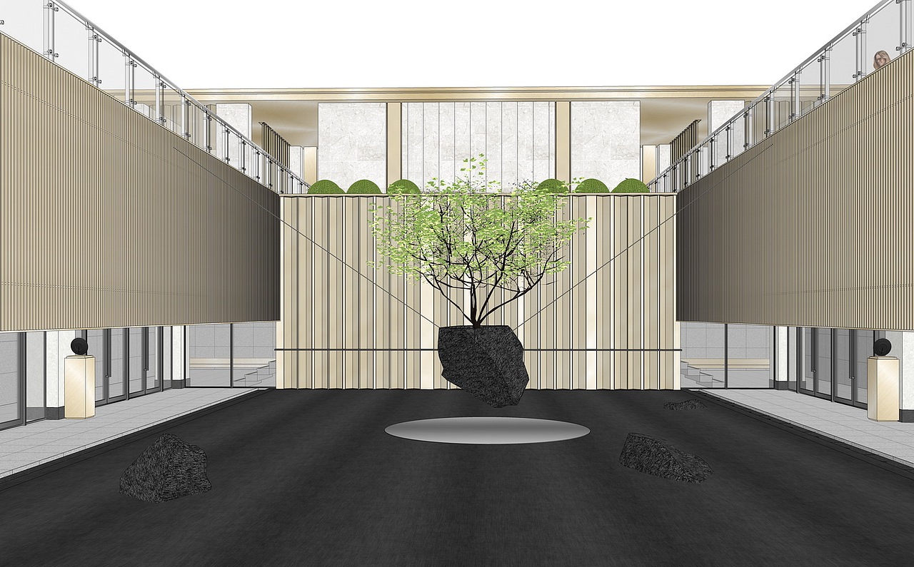 都荟启境下沉庭院景观SU模型下载